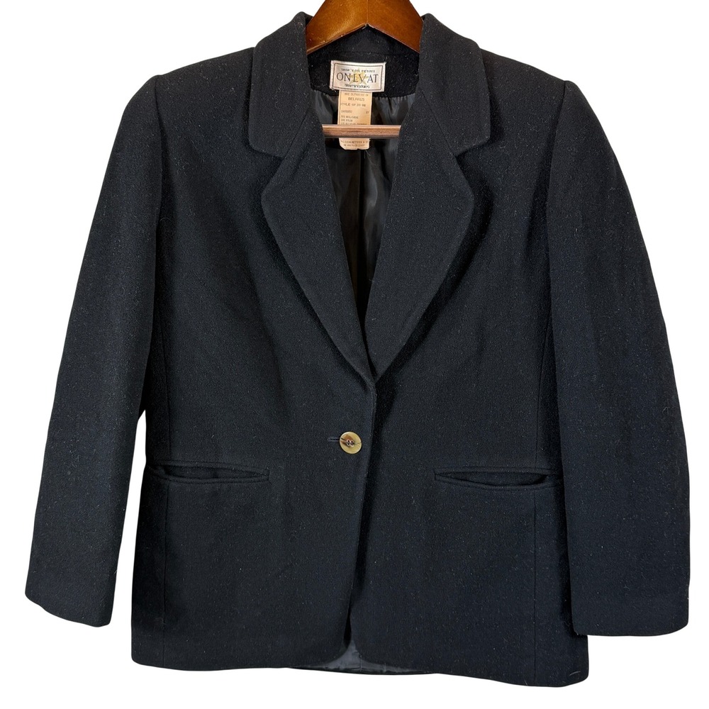 VINTAGE Bloomingdales Petite Blazer Women 4P Black Wool Cashmere Dark Academia